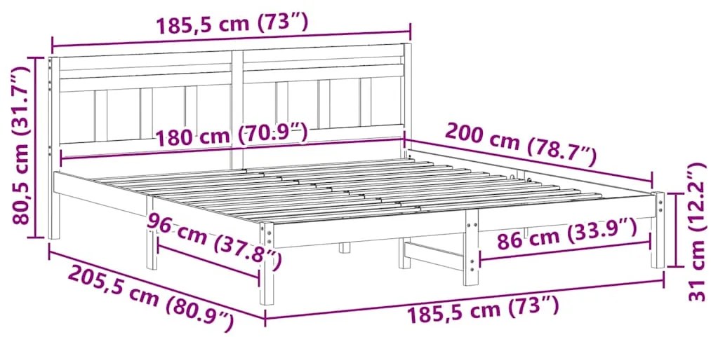 Estrutura da Cama Branco 180 x 200 cm Madeira de pinho maciça