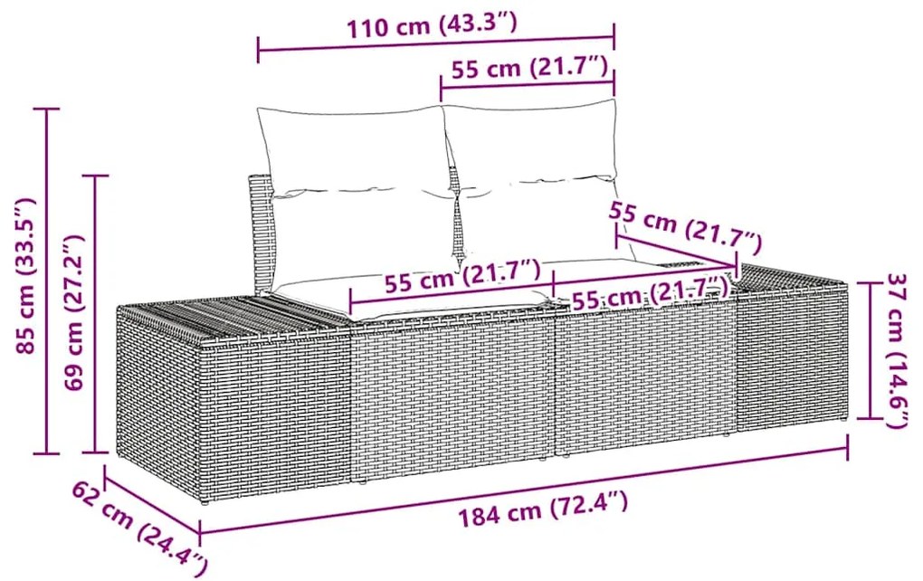 Conjunto de Sofá de Jardim de 12 Peças da com Almofadas, Rattan Preto