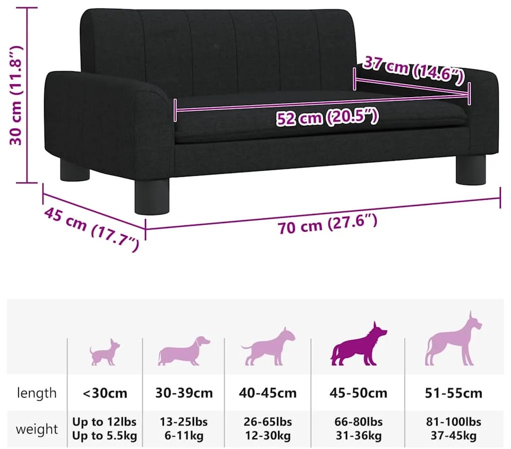 Cama para cães 70x45x30 cm tecido preto