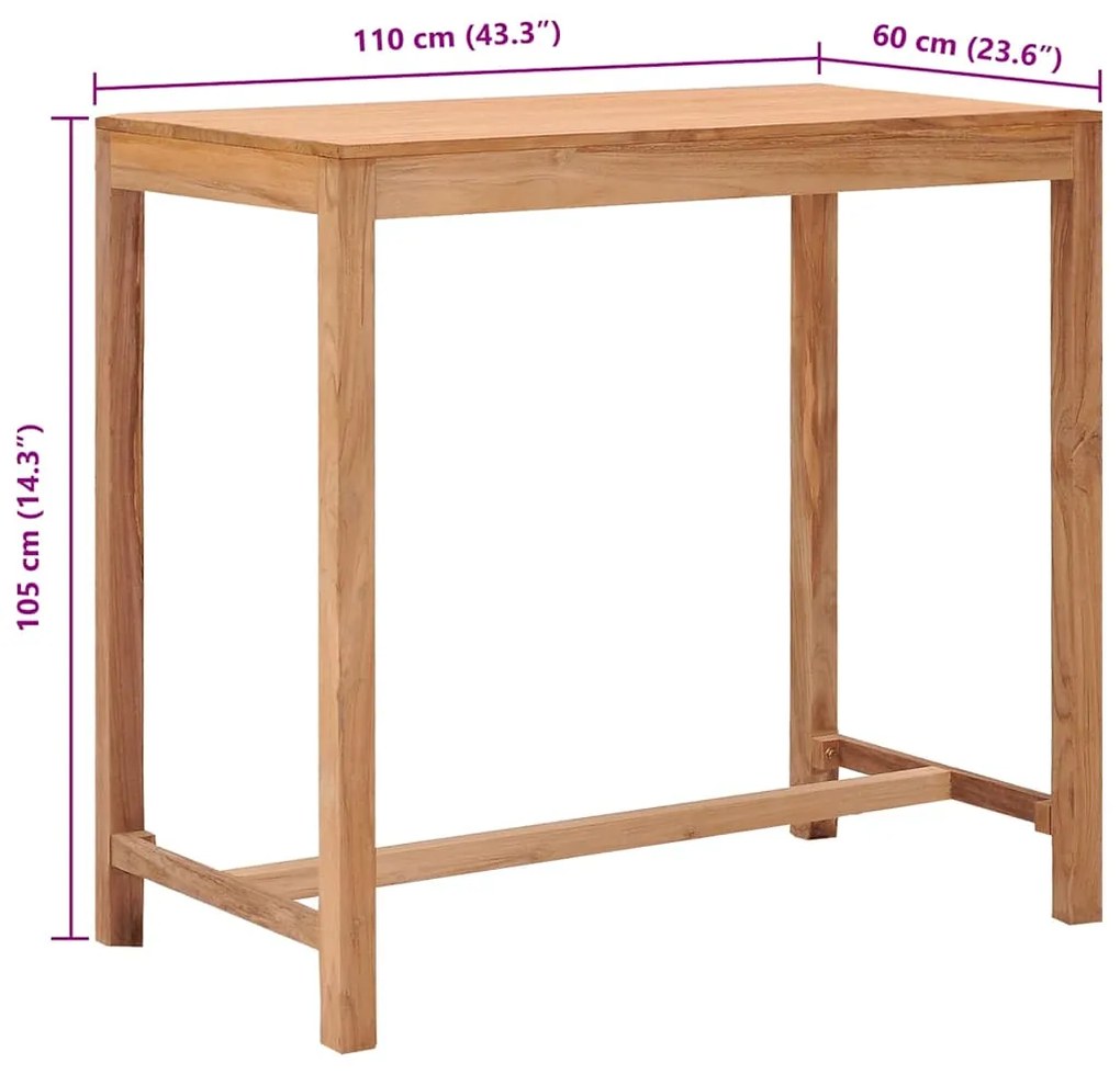 Mesa de bar para jardim 110x60x105 cm madeira de teca maciça