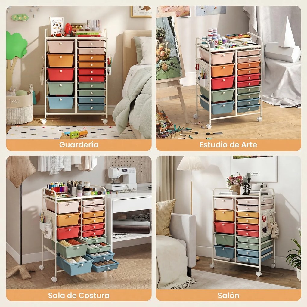 Carrinho de Armazenamento, 63 x 37 x 87,5 cm, 15 Gavetas, Multicolor