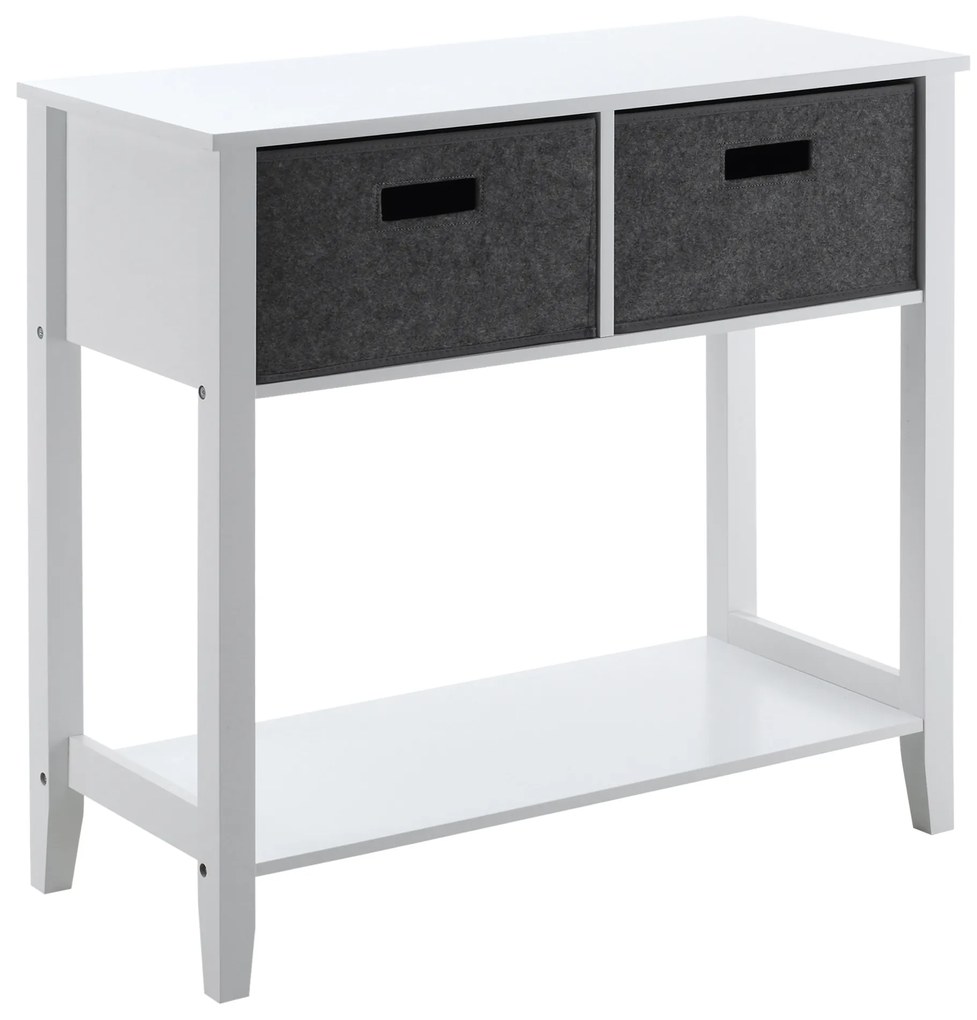 HOMCOM Mesa Consola com 2 Gavetas de Tecido 1 Prateleira de Armazenamento Móvel de Entrada 80x35x76cm Branco e Cinza | Aosom Portugal