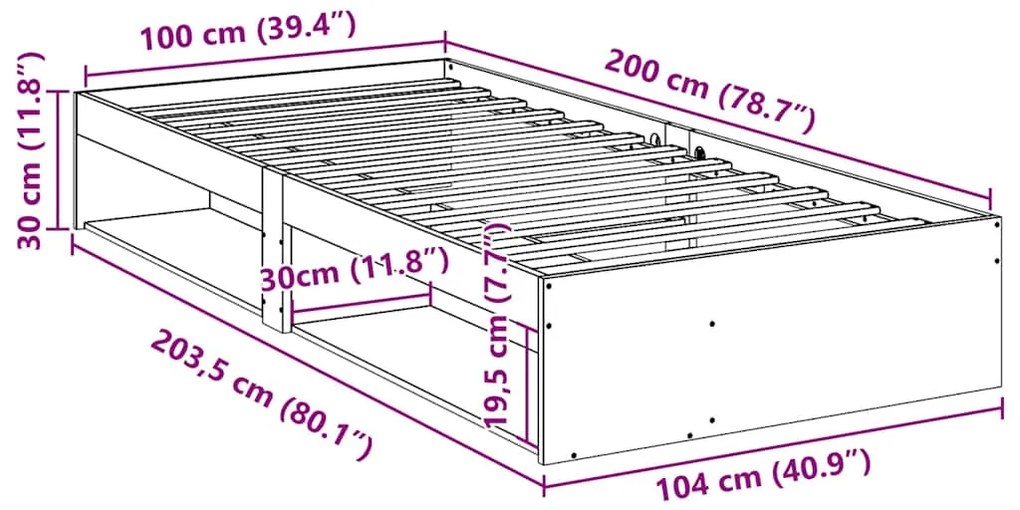 Cama de dia sem colchão 100x200 cm pinho de madeira maciça