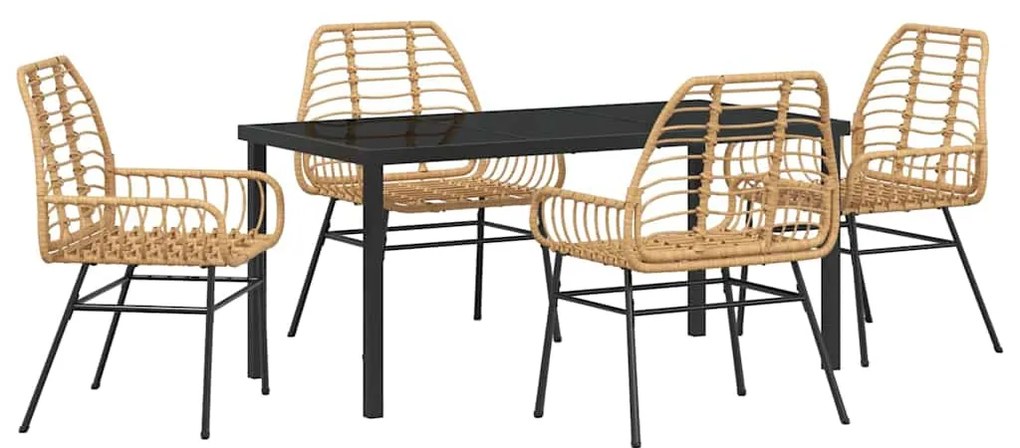 Conjunto de Jantar de Jardim 5 Peças em Rattan Poliéster Marrom