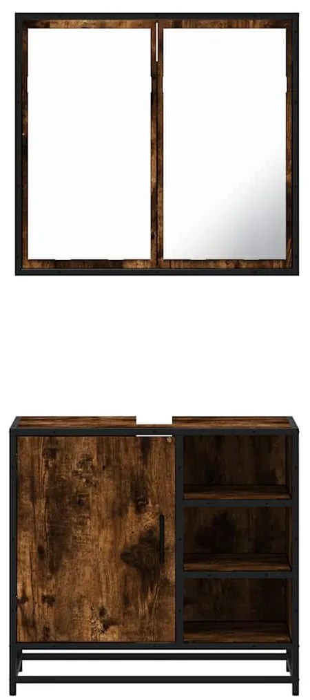 2 pcs conj. móveis casa de banho derivados madeira cor fumado