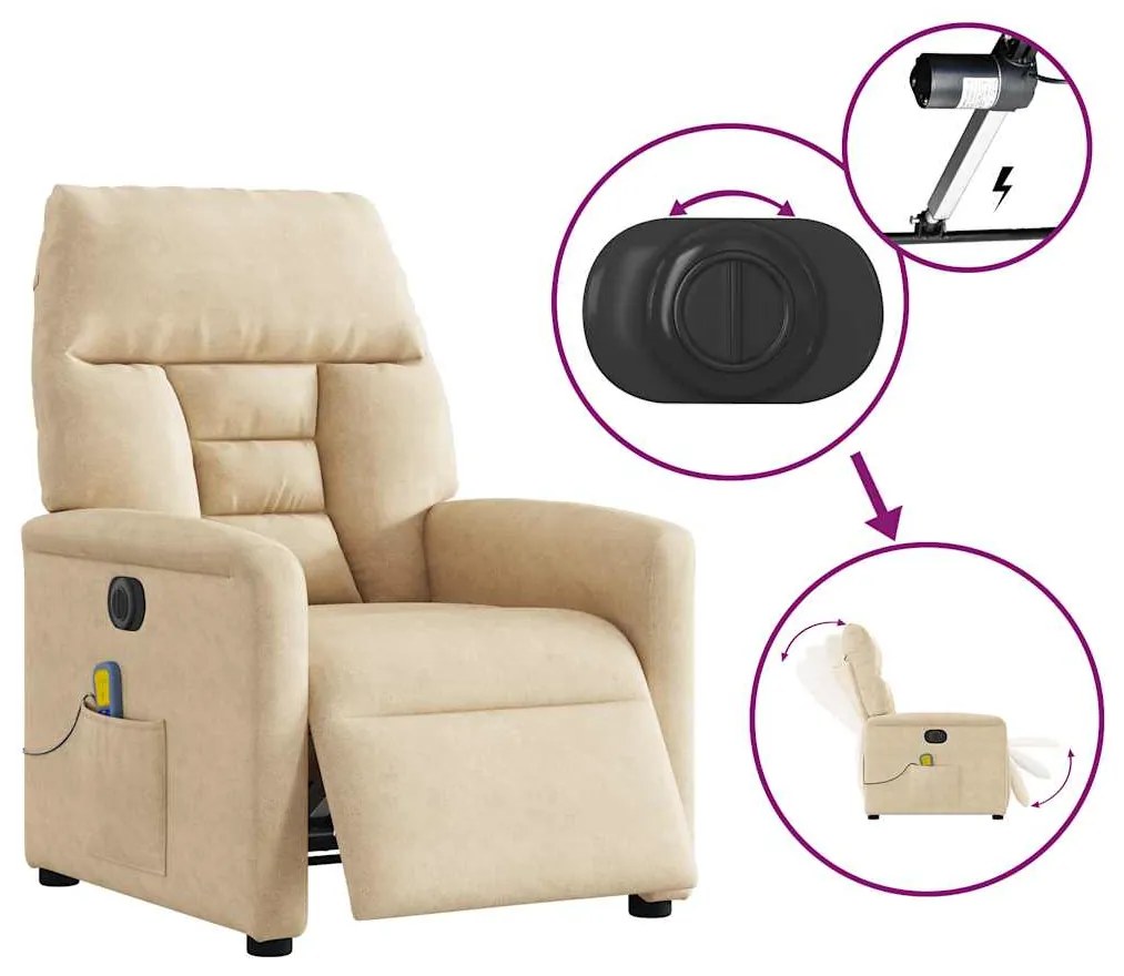 Poltrona de massagens reclinável elétrica microfibra cor creme