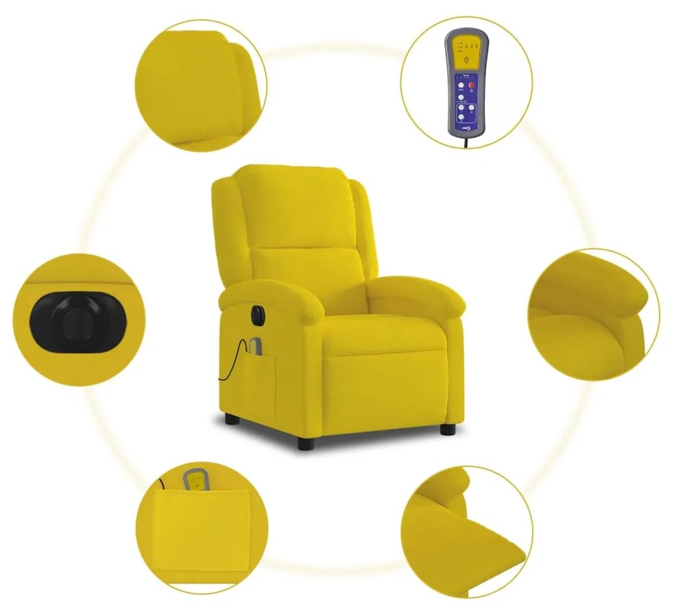 Poltrona de massagens reclinável elétrica veludo amarelo