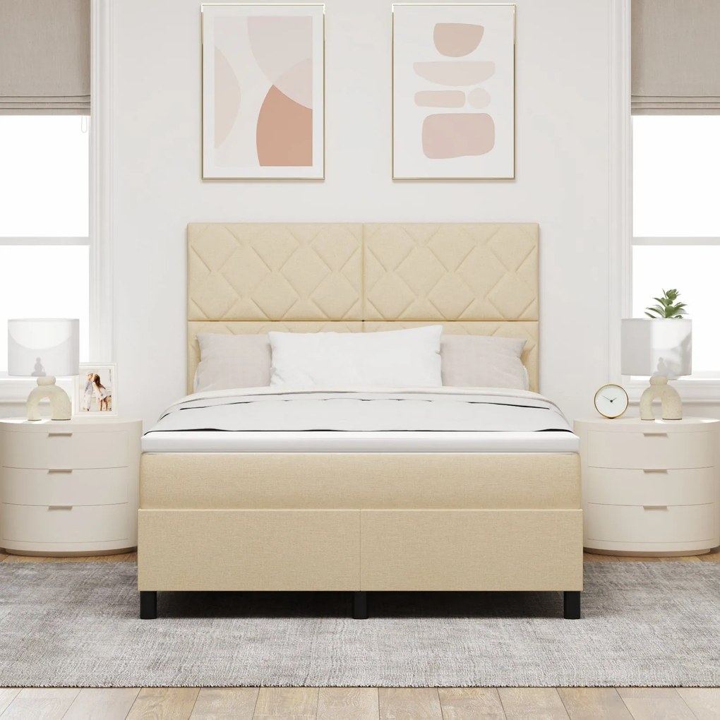 Cama Box Spring com Colchão Creme 140x200 cm Tecido