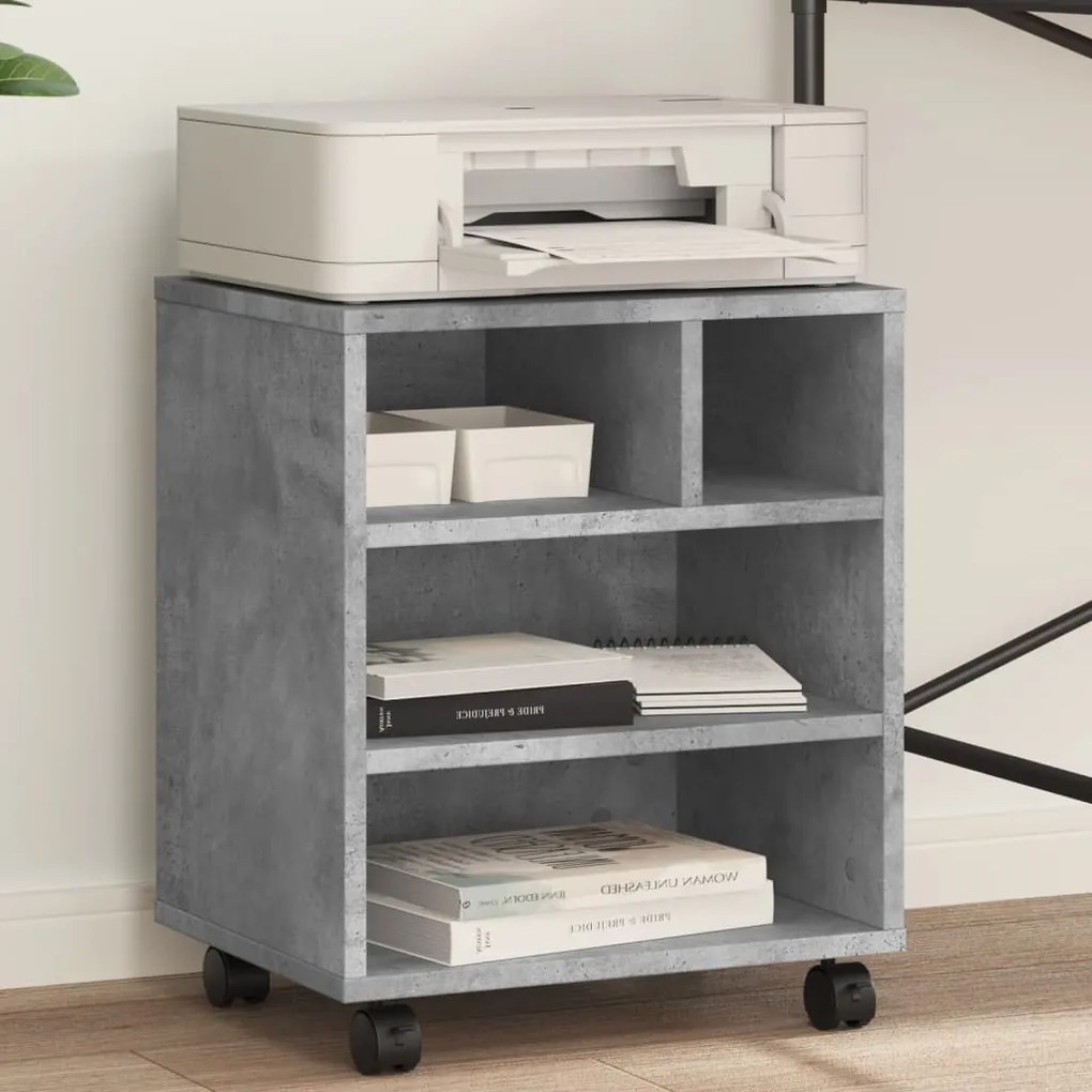 vidaXL Suporte para impressora com rodas 41x32x48 cm cinzento cimento
