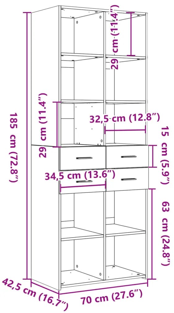 Armário alto 70x42,5x185 cm derivados madeira cinzento cimento
