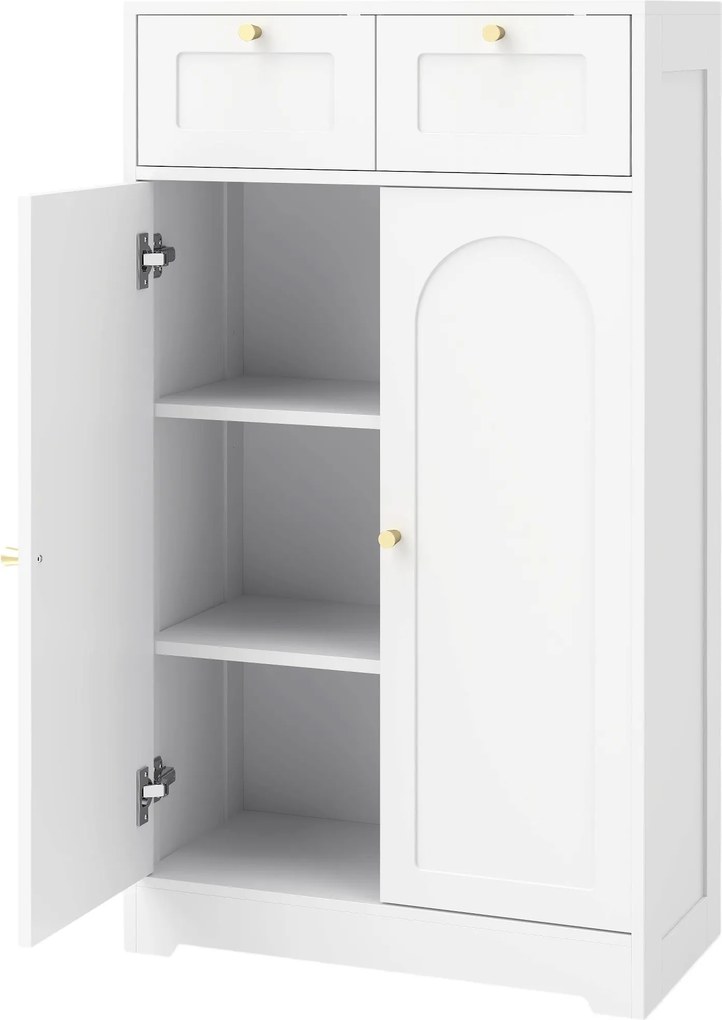 HOMCOM Armário de banheiro estreito com 2 gavetas, prateleira ajustável 60 x 30 x 108 cm Branco | Aosom Portugal