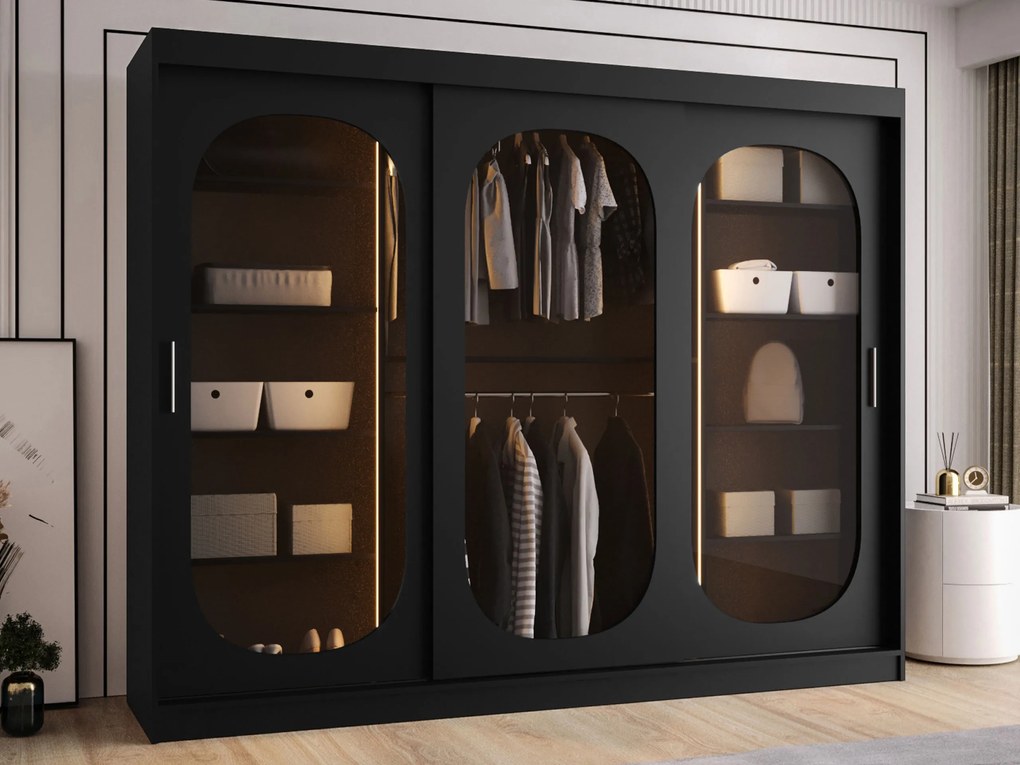 Roupeiro Hartford 522, Preto, 200x250x62cm, 221 kg, Portas para roupeiro: Deslizante, Número de prateleiras: 5, Número de prateleiras: 5