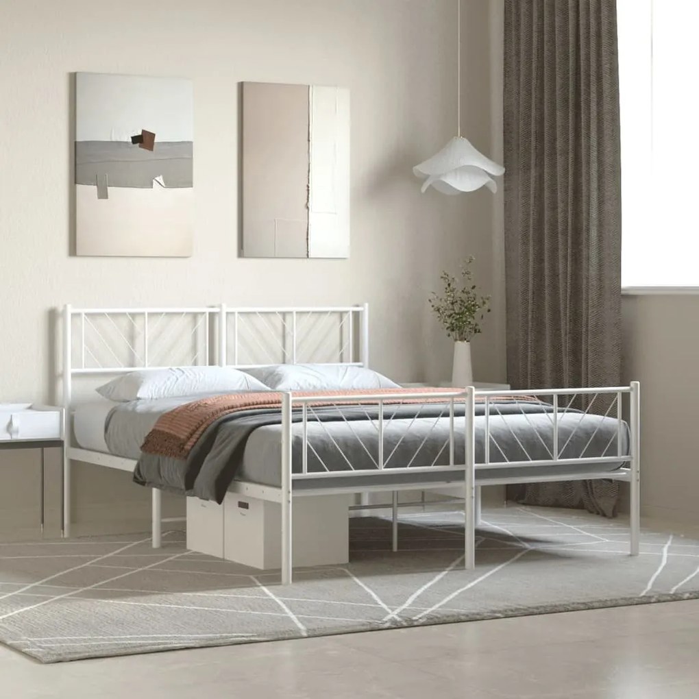 Estrutura de cama com cabeceira e pés 135x190 cm metal branco