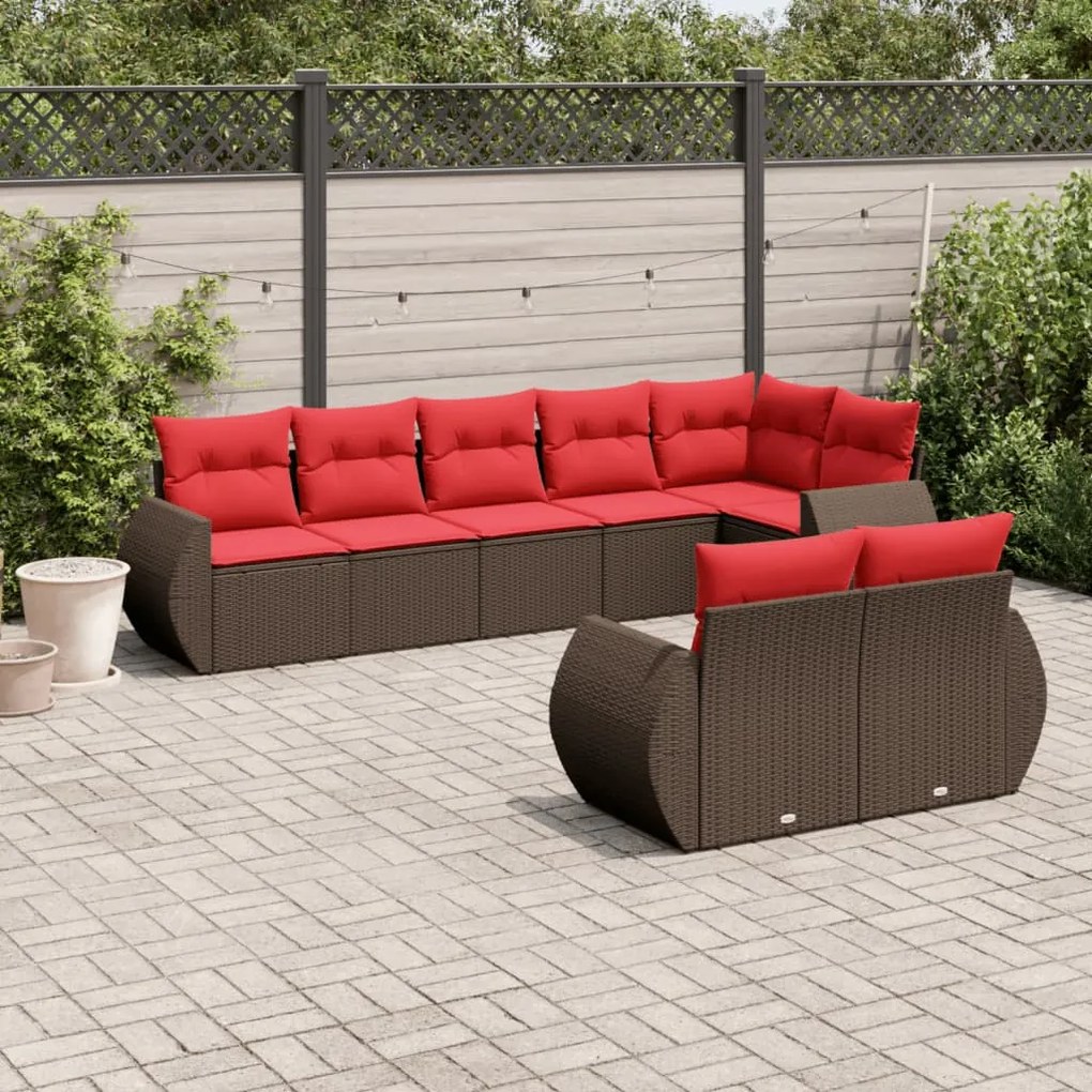 vidaXL 8 pcs conjunto sofás de jardim c/ almofadões vime PE castanho