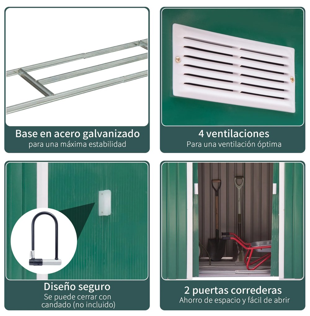 Abrigo de Jardim Metálico Modello Verde Plus – 213x130x185 cm, 2 Porta