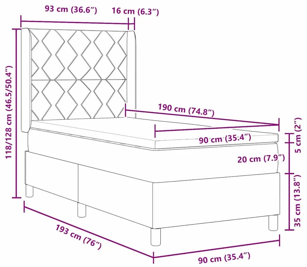 Cama com Estrado e Colchão Cinza Claro 90x190 cm em Tecido