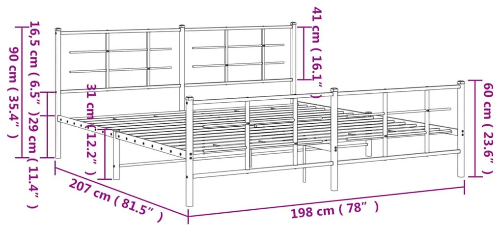 Estrutura de cama com cabeceira e pés 193x203 cm metal preto