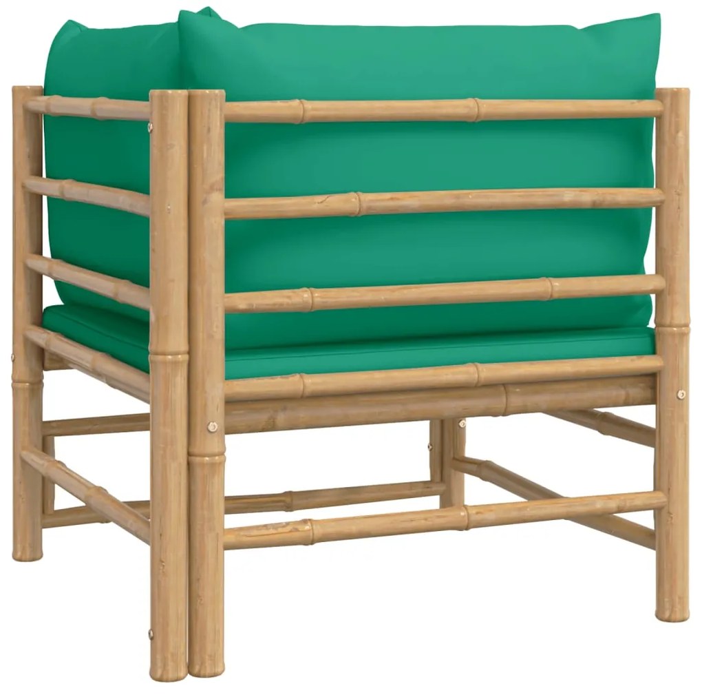 Sofá de canto de jardim bambu com almofadões verdes