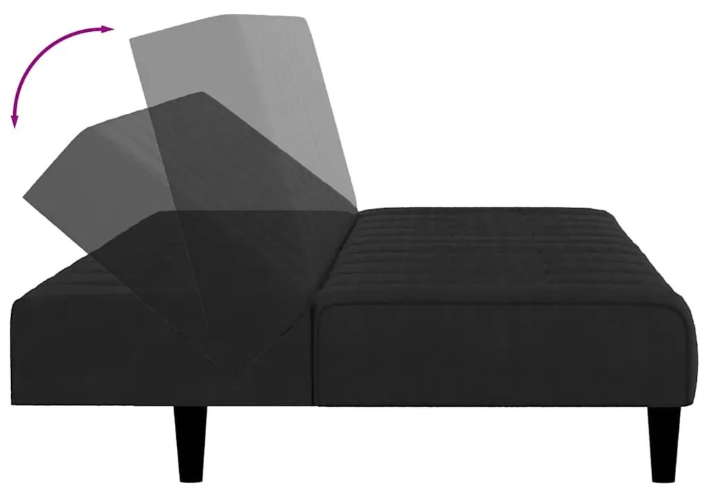 Sofá-cama de 2 lugares veludo preto