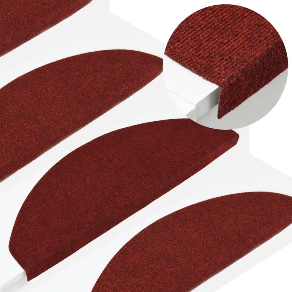vidaXL Tapetes de escada autoadesivos 15 pcs 65x22,5x3,5 cm vermelho