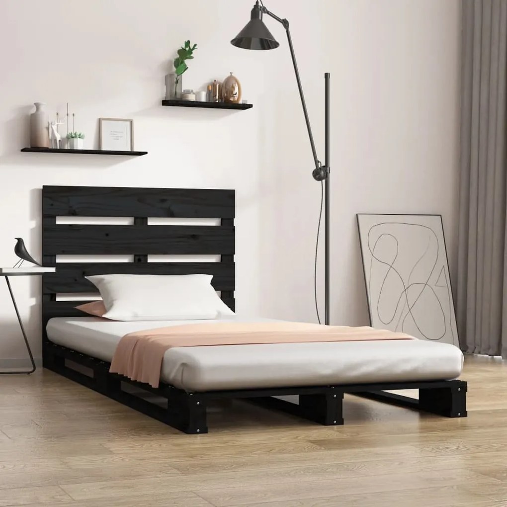 Estrutura cama pequena de solteiro 75x190 cm pinho maciço preto