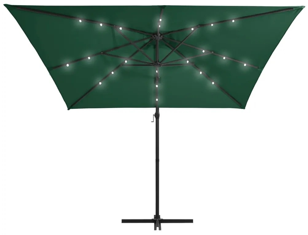 Guarda-sol cantilever c/ luzes LED e poste aço 250x250 cm verde