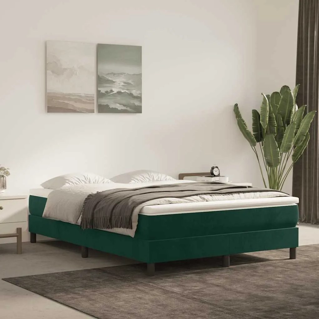 vidaXL Estrutura de cama com molas 140x200 cm veludo verde-escuro