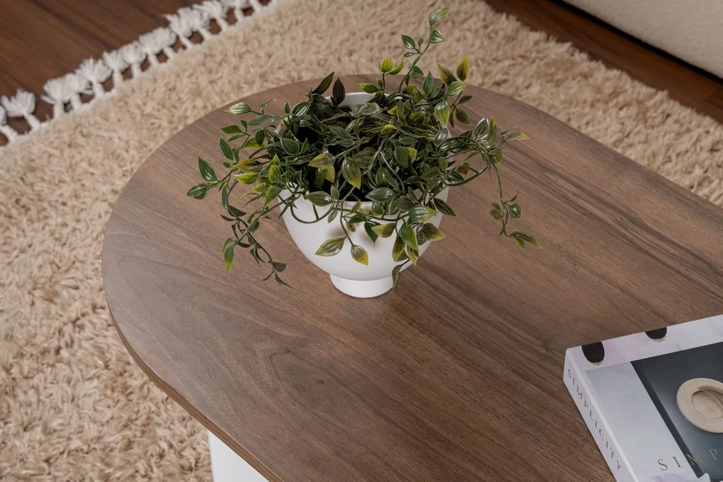 Mesa de Centro Sable – Walnut e Branco – 119x40x60 cm