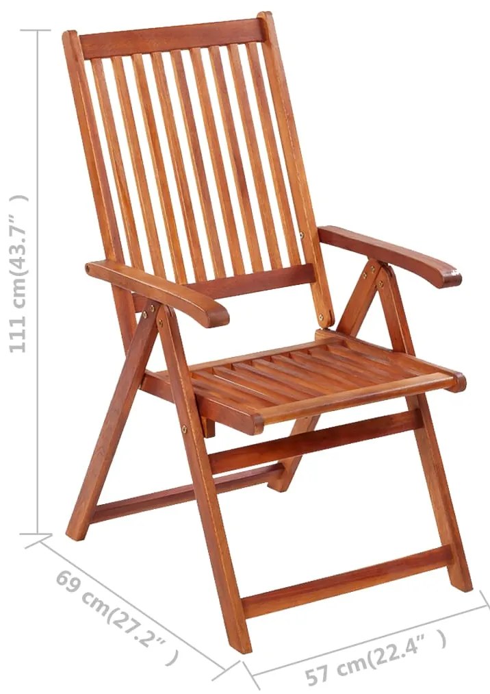 Cadeiras de jardim dobráveis c/ almofadões 3 pcs acácia maciça