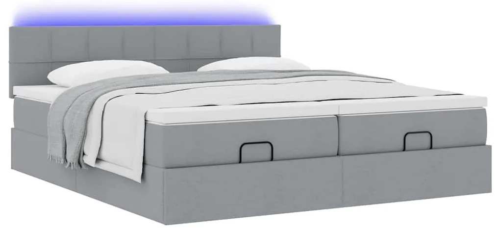 Estrutura de cama otomana com colchões tecido cinzento claro