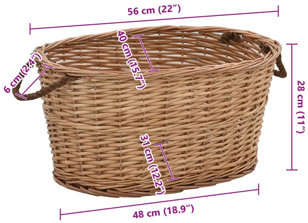 Cesto para lenha com pegas 56x40x28 cm salgueiro natural