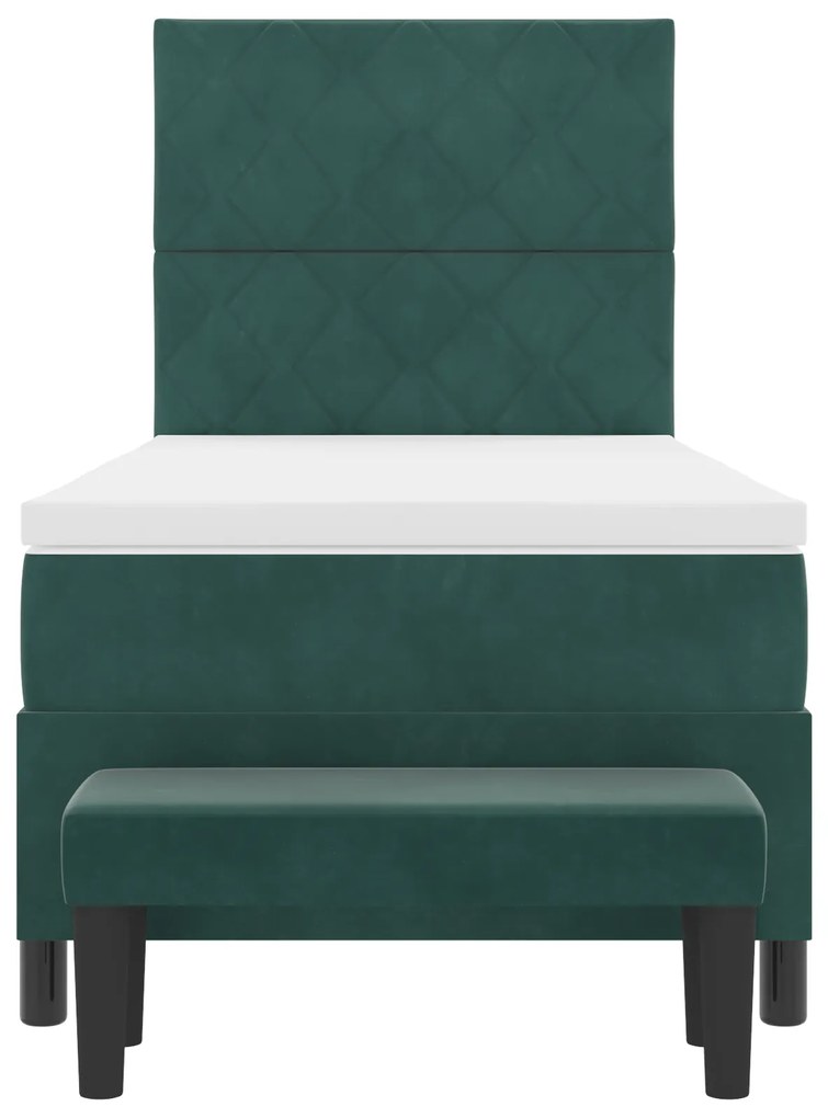 Cama Box com Colchão & Banco Verde Escuro 90x190 cm Veludo