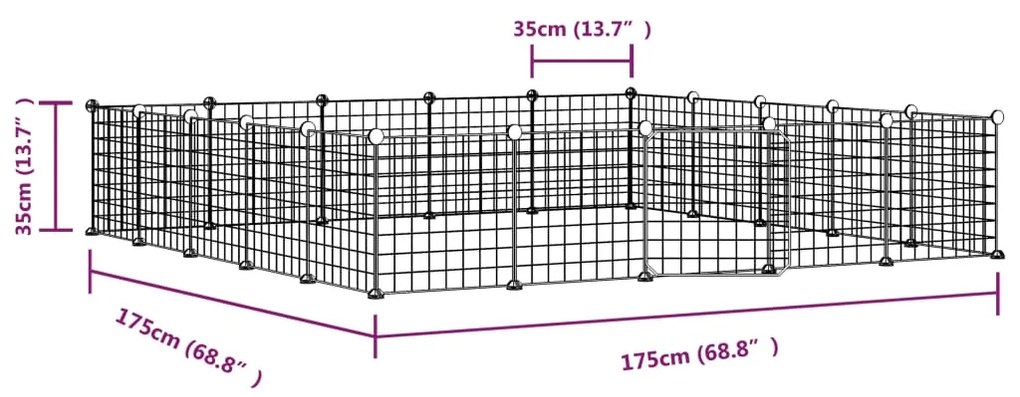 Gaiola p/ animais de 20 painéis c/ porta 35x35 cm aço preto