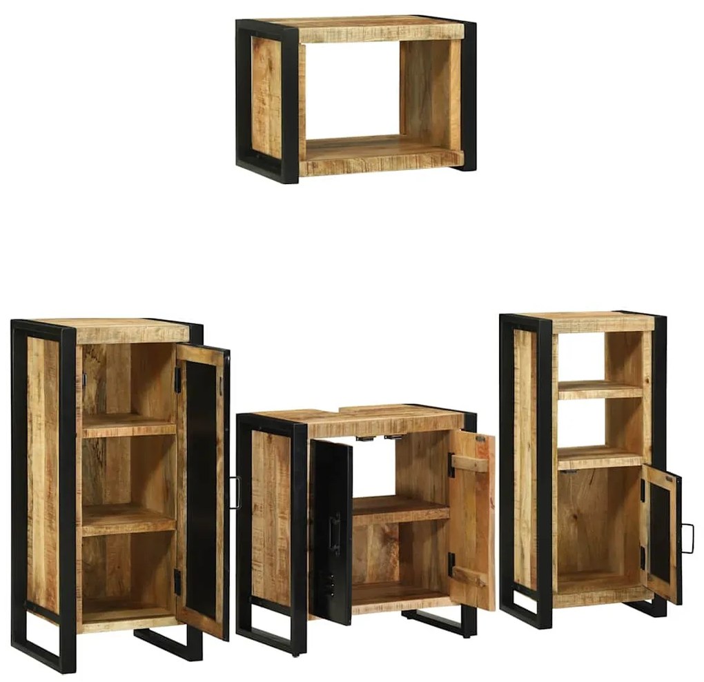 Conjunto de Móveis para Banheiro 4 pcs Madeira de manga maciça