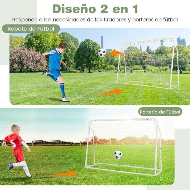 Baliza de futebol com ângulo ajustável e rede de ressalto e rede baliza comEstrutura metálica robusta para crianças com mais de 6 anos 187 x 122,5 cm