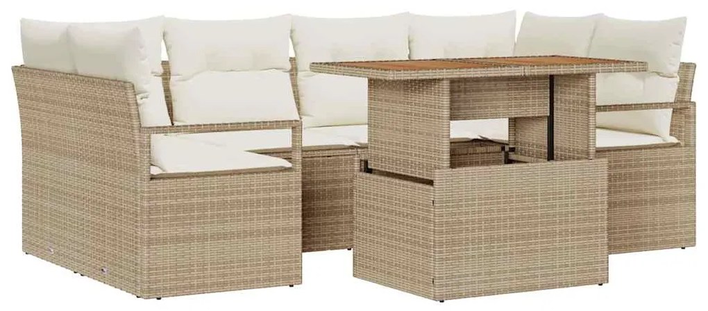 Conjunto de Sofá de Jardim de 7 Peças com Almofadas Bege em Rattan Sin