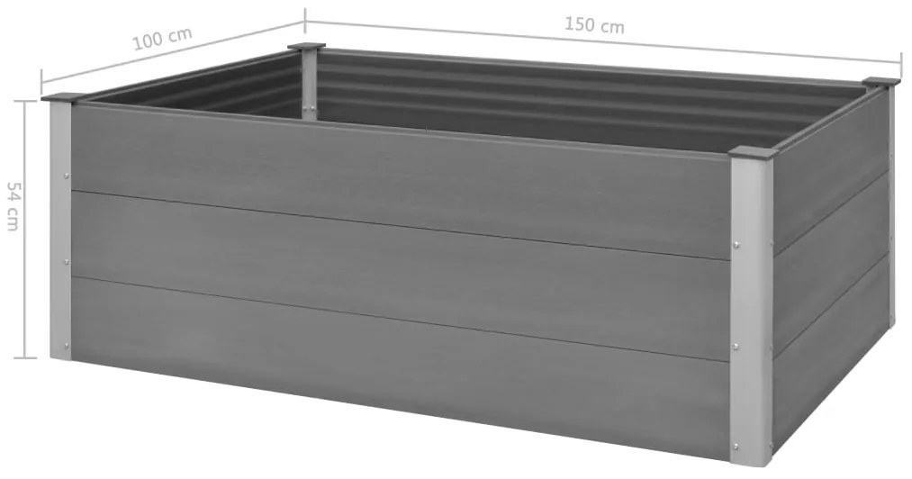 Canteiro elevado para jardim WPC 150x100x54 cm cinzento