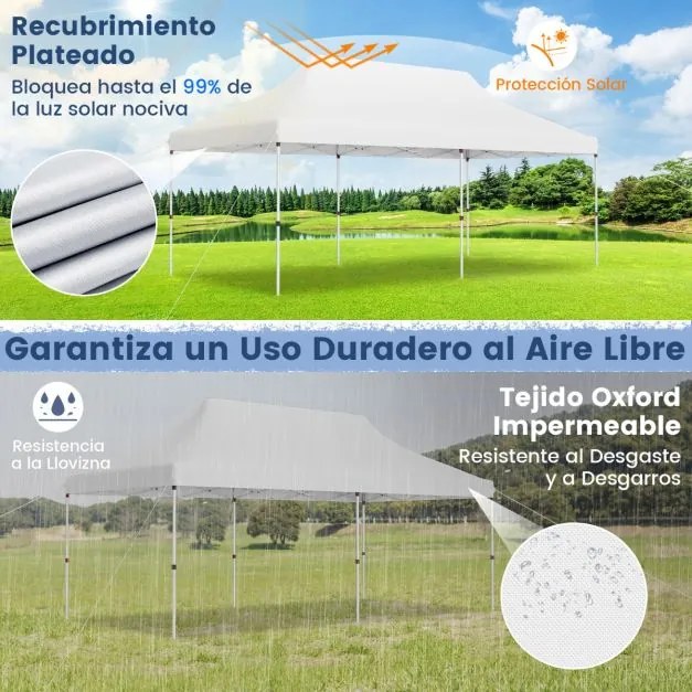 Tenda para festas, eventos jardim dobrável impermeável de 3 x 6 m com bolsa de transporte Proteção solar Tenda resistente Branca