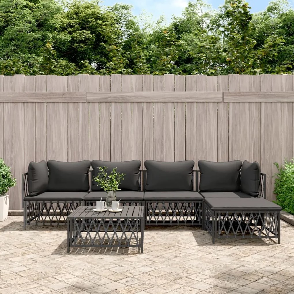 vidaXL 6 pcs conjunto lounge de jardim com almofadões aço antracite