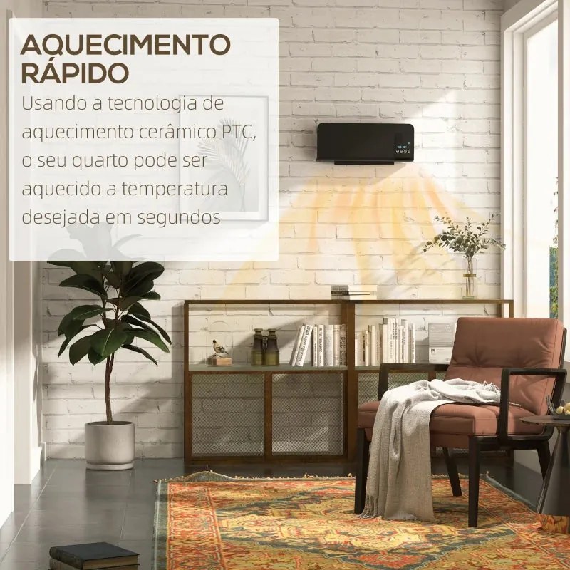 Aquecedor Elétrico de Parede - Preto - 54,5x12x21,5 cm - ABS - 1000W/2