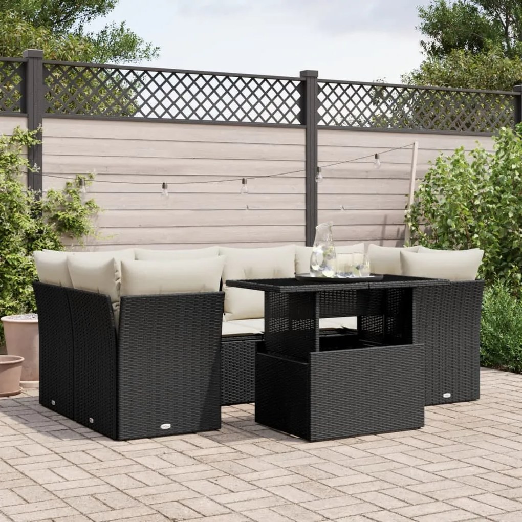 vidaXL 7 pcs conjunto de sofás p/ jardim c/ almofadões vime PE preto