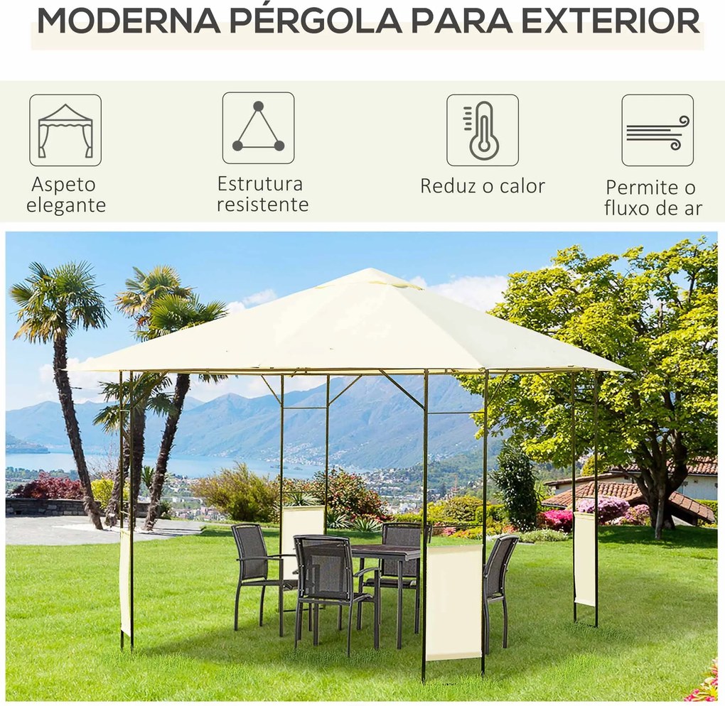 Pérgola de Jardim 3x3x2,6m Pérgola de Exterior com Estrutura de Aço e