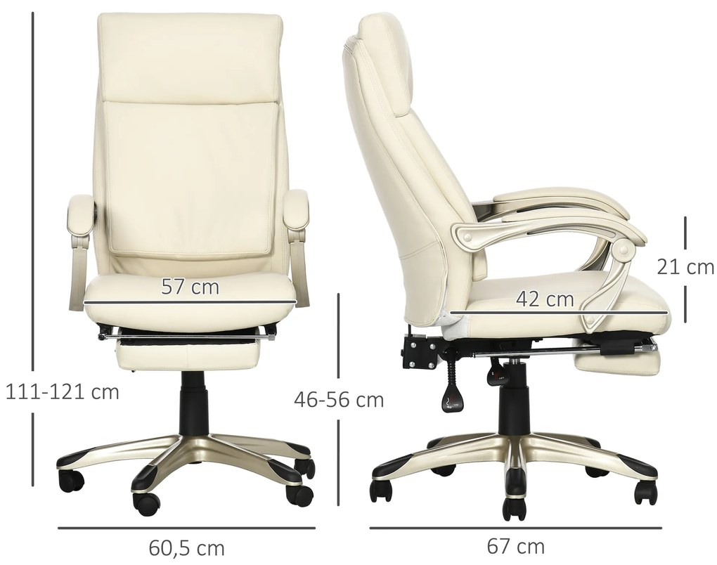 Cadeira de Escritório Ergonômica Cadeira de Escritório Reclinável Estofada em PU com Altura Ajustável Giratória e Apoio para os Pés Retrátil para Escr