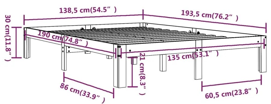 Estrutura de cama casal 135x190 cm madeira maciça branco