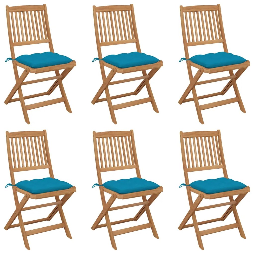 vidaXL Cadeiras de jardim dobráveis c/ almofadões 6 pcs acácia maciça