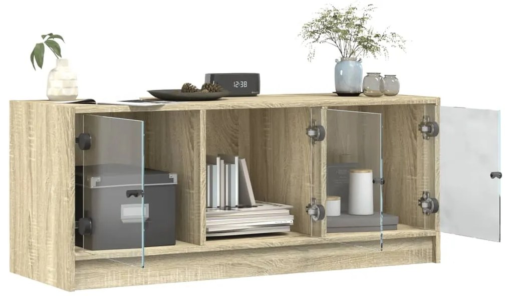 Móvel de TV c/ portas de vidro 102x37x42 cm carvalho sonoma