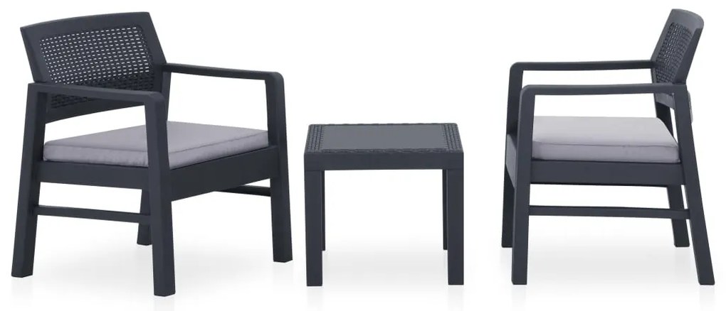 3 pcs conjunto lounge de jardim c/ almofadões plástico cinzento