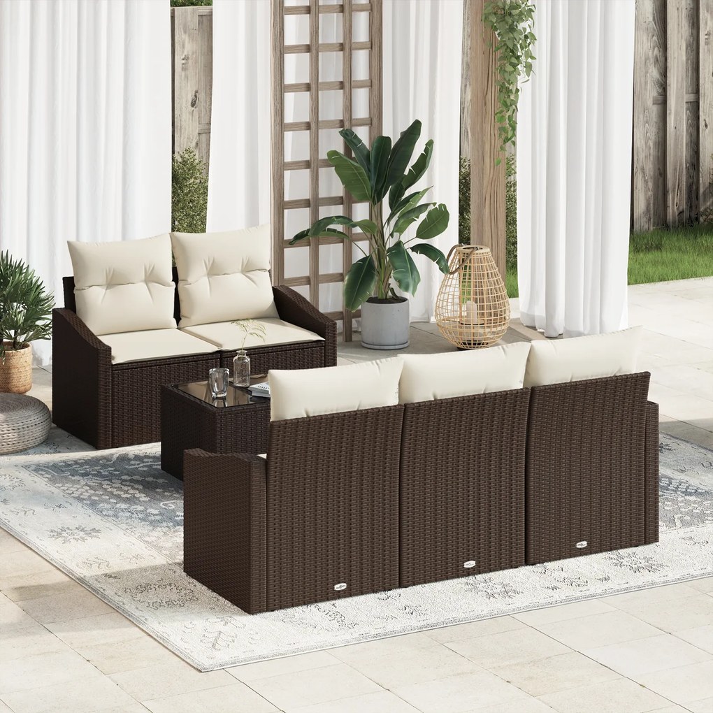 Conjunto de Sofás de Jardim com Almofadas Castanho Rattan PE