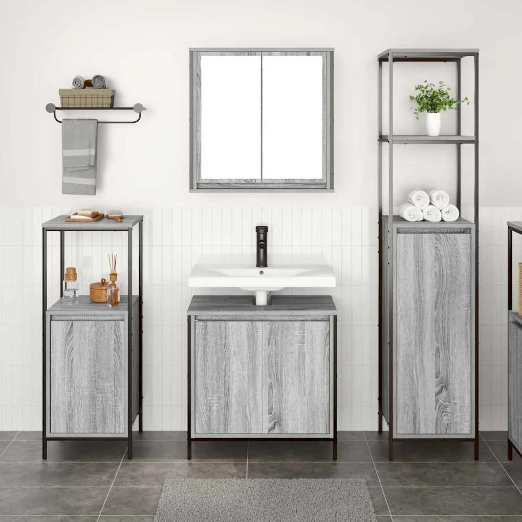 vidaXL Conjunto de Móveis para Banheiro 3 pcs Cinza sonoma e Preto