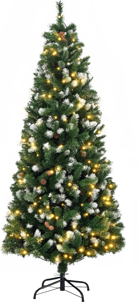 Árvore de Natal artificial iluminada com 703 ramos, 250 LED, 30 pinhas, base dobrável, altura 180 cm, Ø 80 cm, verde